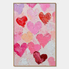 Fluttering Hearts: Colorful Impasto Abstract Oil Painting Canvas Wall Art Love Decor