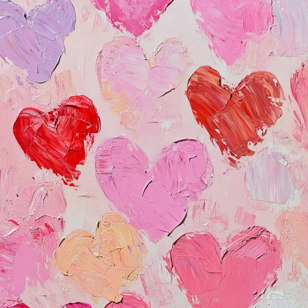 FLUTTERING HEARTS: Colorful Heart Wall Art Impasto Canvas