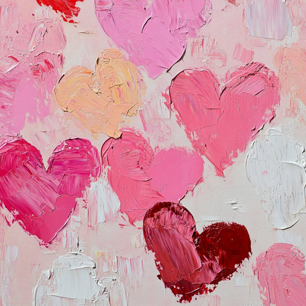 FLUTTERING HEARTS: Colorful Heart Wall Art Impasto Canvas