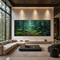 FOREST PATH: Sunlit Green Mossy Trail Panoramic Wabi Sabi Canvas