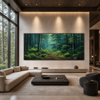 FOREST PATH: Sunlit Green Mossy Trail Panoramic Wabi Sabi Canvas