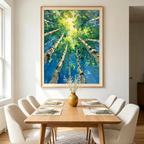 FOREST SUNRISE: Impasto Birch Trees Dawn Light Canvas