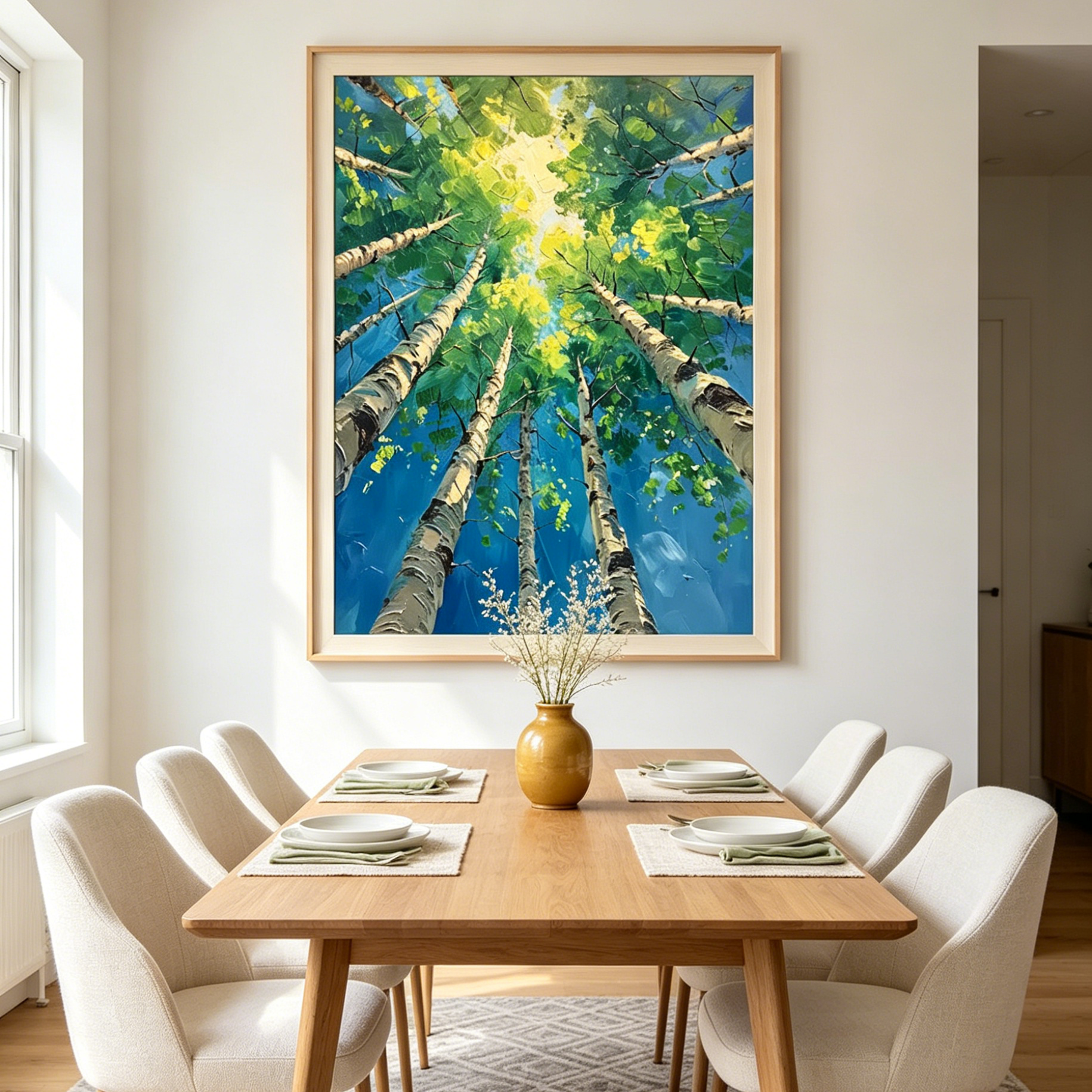 FOREST SUNRISE: Impasto Birch Trees Dawn Light Canvas