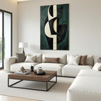 FRAGMENTED FORMS: Black White Gold Shapes Textured Green Background Canvas
