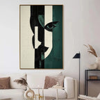  Fragmented Gaze: Original Textured Abstract Portrait Oil Painting - Vertical Black White Green Face Wall Art