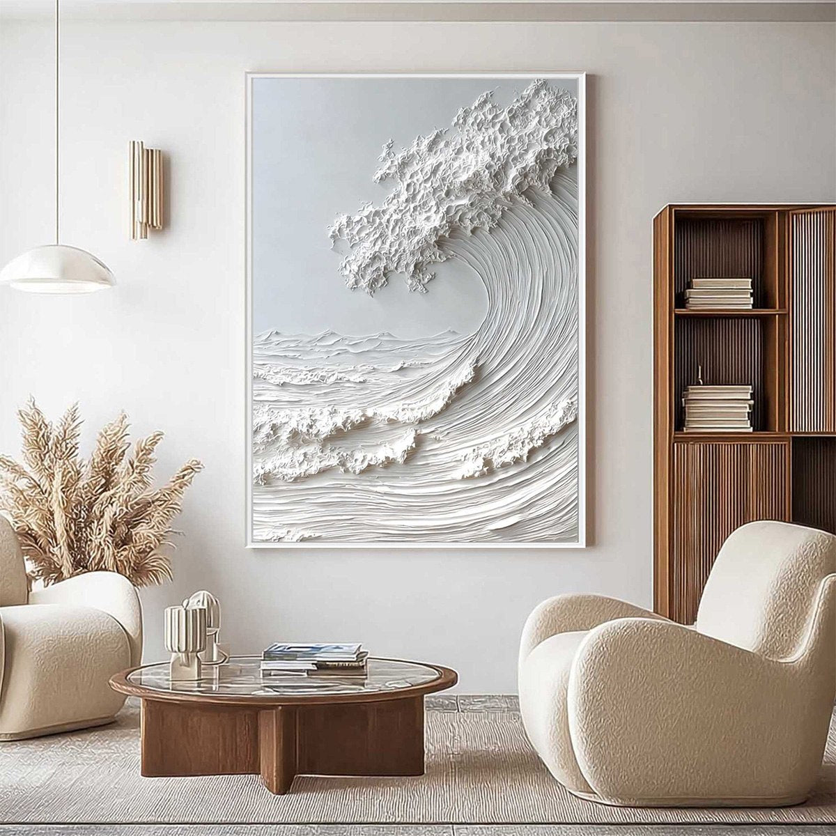 FROZEN MOMENTUM: Textured Impasto Crashing Wave Canvas