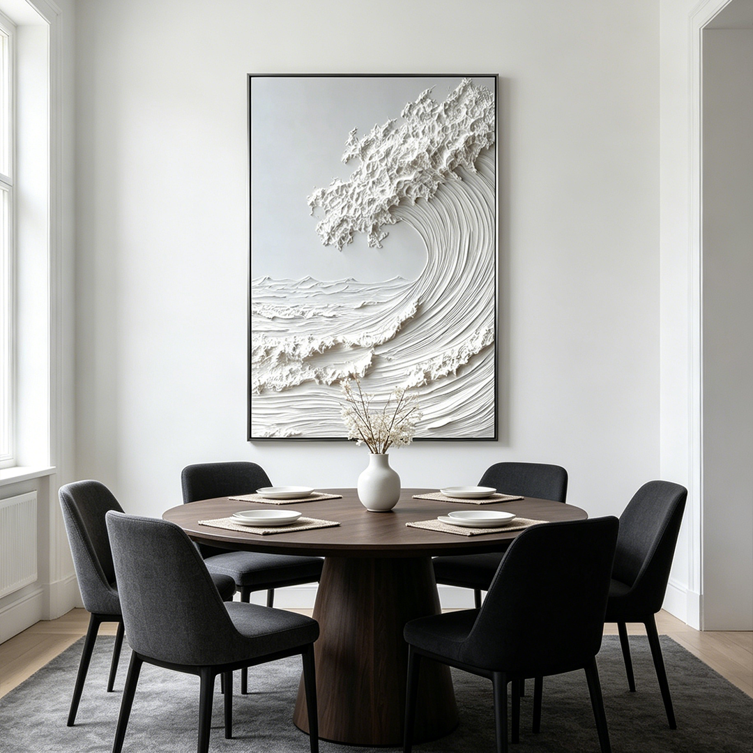 FROZEN MOMENTUM: Textured Impasto Crashing Wave Canvas
