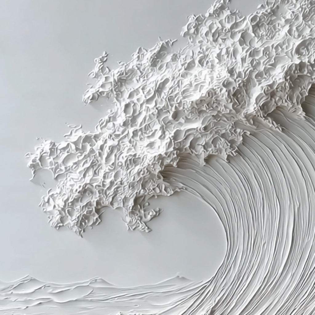 FROZEN MOMENTUM: Textured Impasto Crashing Wave Canvas