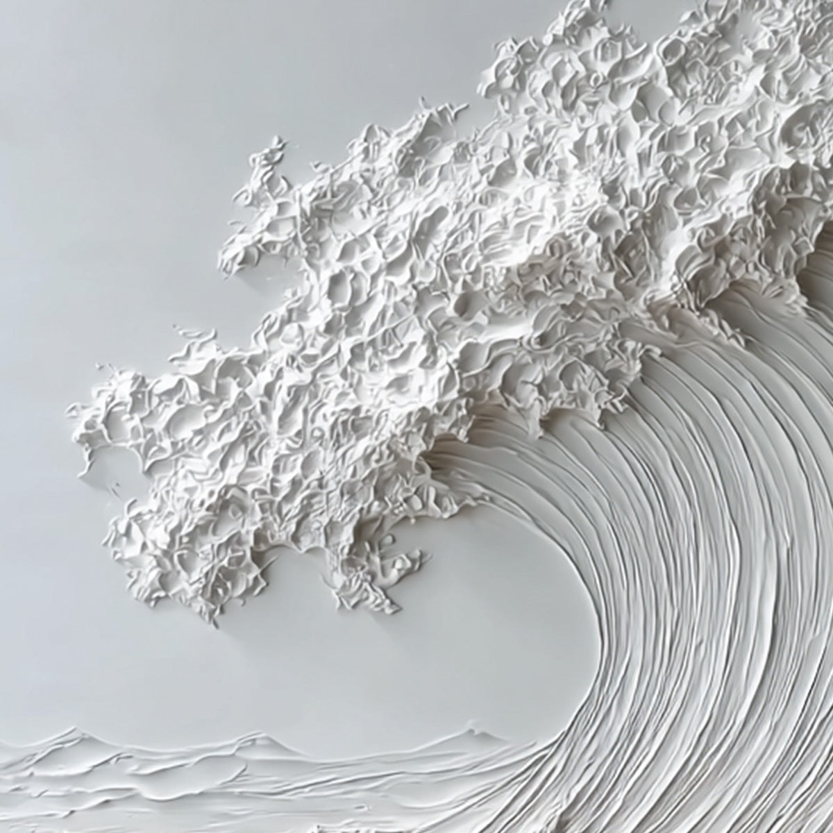 FROZEN MOMENTUM: Textured Impasto Crashing Wave Canvas