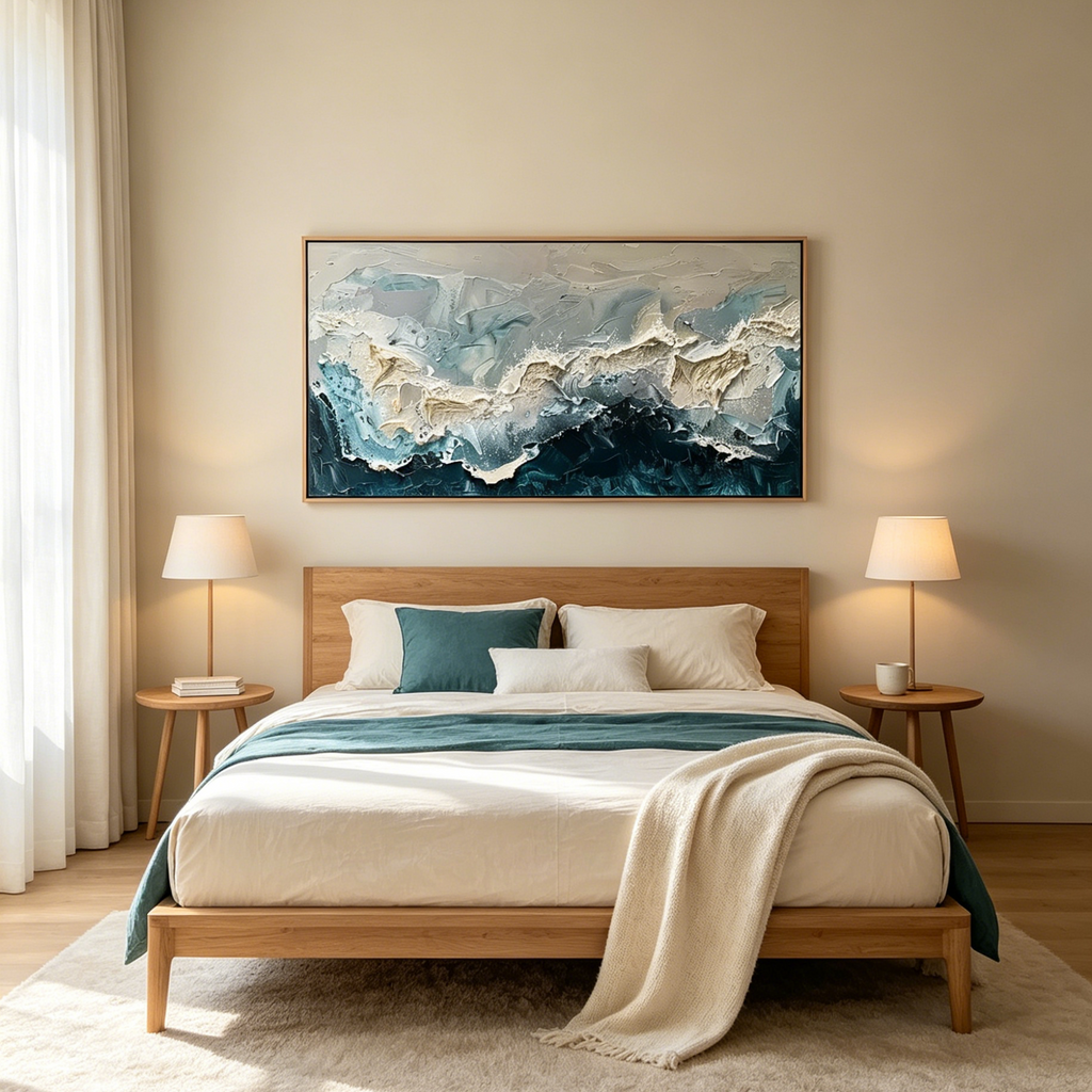 FROZEN MOTION: Wabi Sabi Teal White Textured Water Layers Canvas