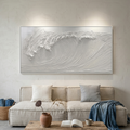 FROZEN TIDE: White Impasto Crashing Wave Textured Monochrome Canvas