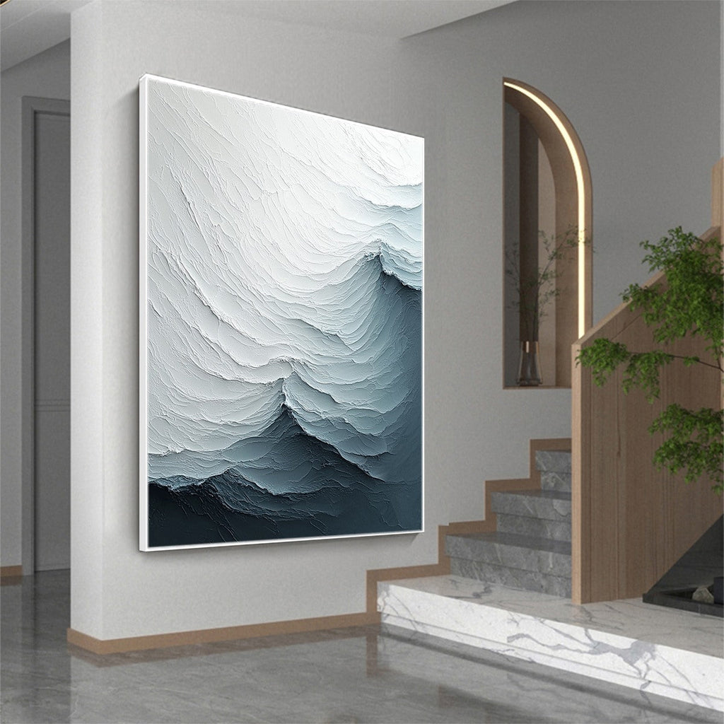 FROZEN TIDE: Textured White Grey Undulating Layers Canvas