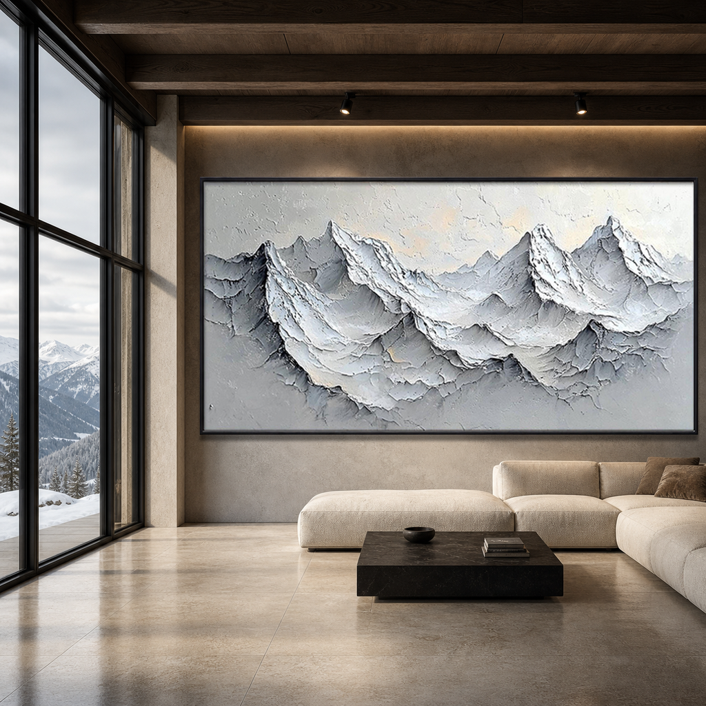 FROZEN PEAKS: Textured Impasto Snowy Mountains Quiet Grandeur Canvas