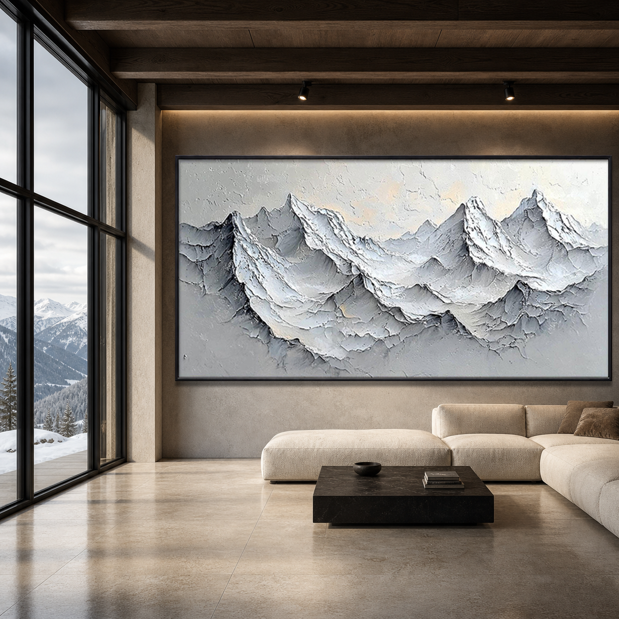 FROZEN PEAKS: Textured Impasto Snowy Mountains Quiet Grandeur Canvas