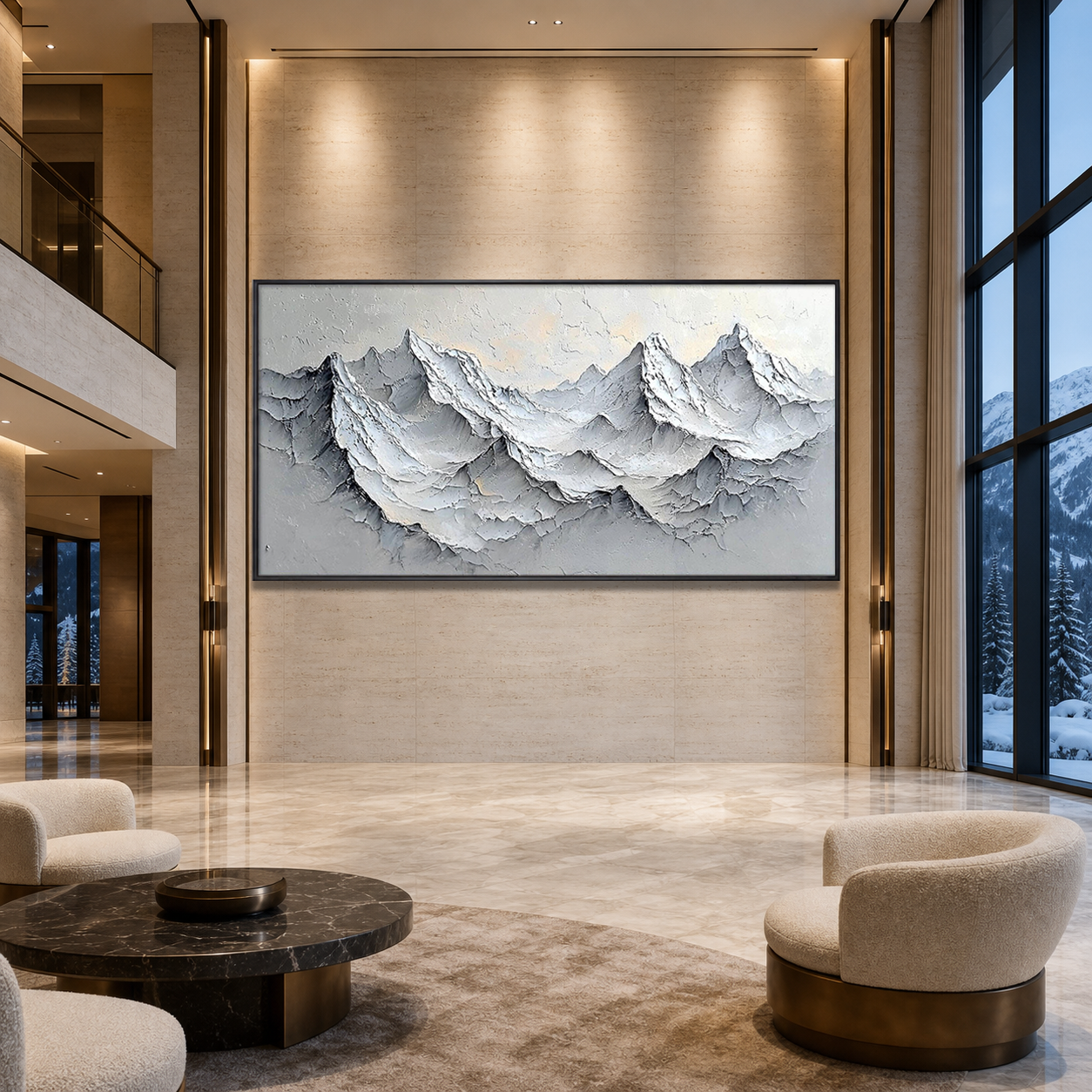 FROZEN PEAKS: Textured Impasto Snowy Mountains Quiet Grandeur Canvas