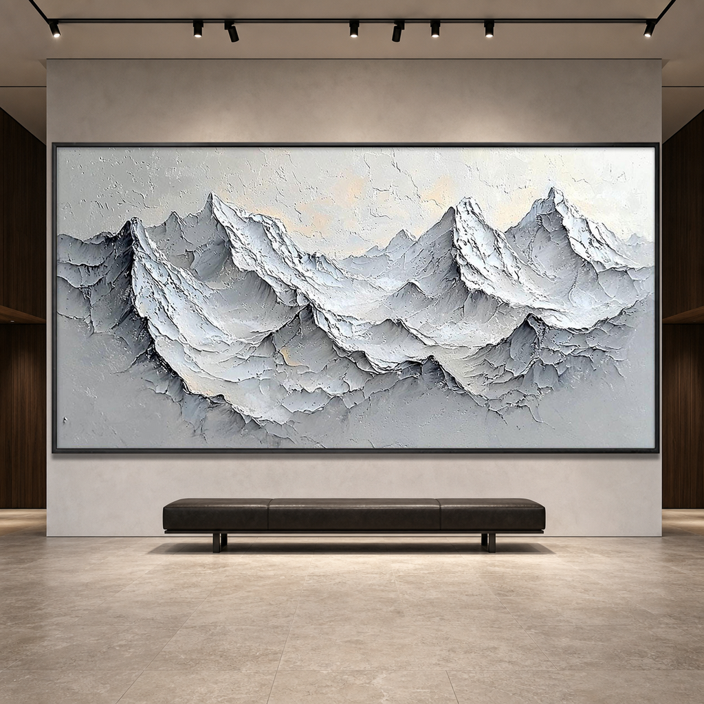 FROZEN PEAKS: Textured Impasto Snowy Mountains Quiet Grandeur Canvas