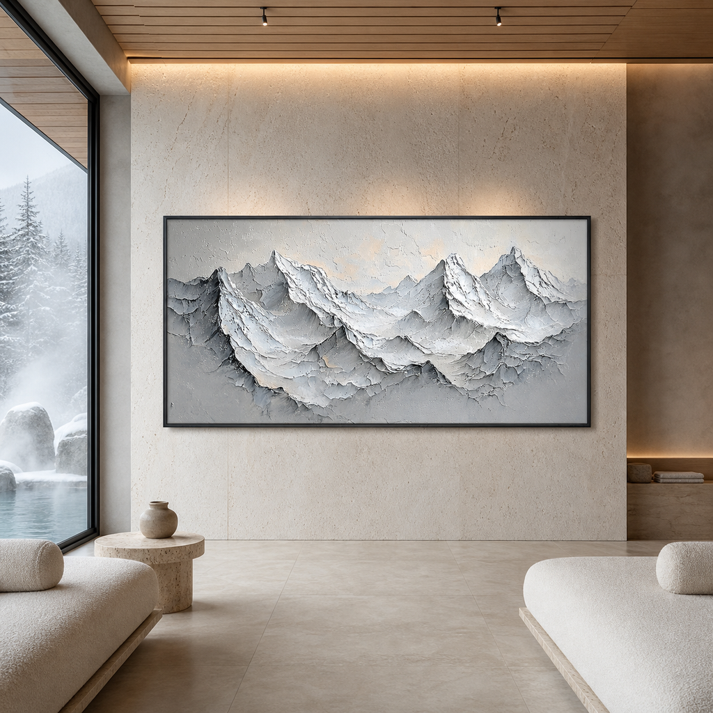 FROZEN PEAKS: Textured Impasto Snowy Mountains Quiet Grandeur Canvas