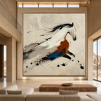 GALLOPING SPIRIT: Black Caramel Blue Abstract Horse  Minimalist Canvas