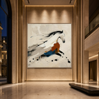 GALLOPING SPIRIT: Black Caramel Blue Abstract Horse  Minimalist Canvas