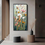 GARDEN WHISPERS: Vertical Palette Knife Floral Impasto Wall Art
