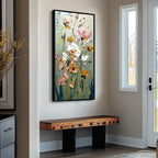 GARDEN WHISPERS: Vertical Palette Knife Floral Impasto Wall Art