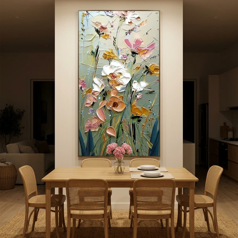 GARDEN WHISPERS: 3D Impasto Blush Pink Yellow White Blooming Canvas
