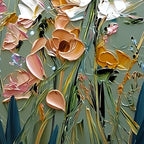 GARDEN WHISPERS: Vertical Palette Knife Floral Impasto Wall Art