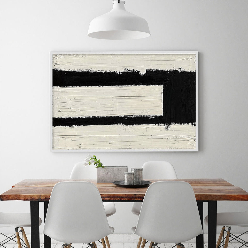 GATEWAY: Bold Black Form Heavily Textured White Square Minimalist Canvas