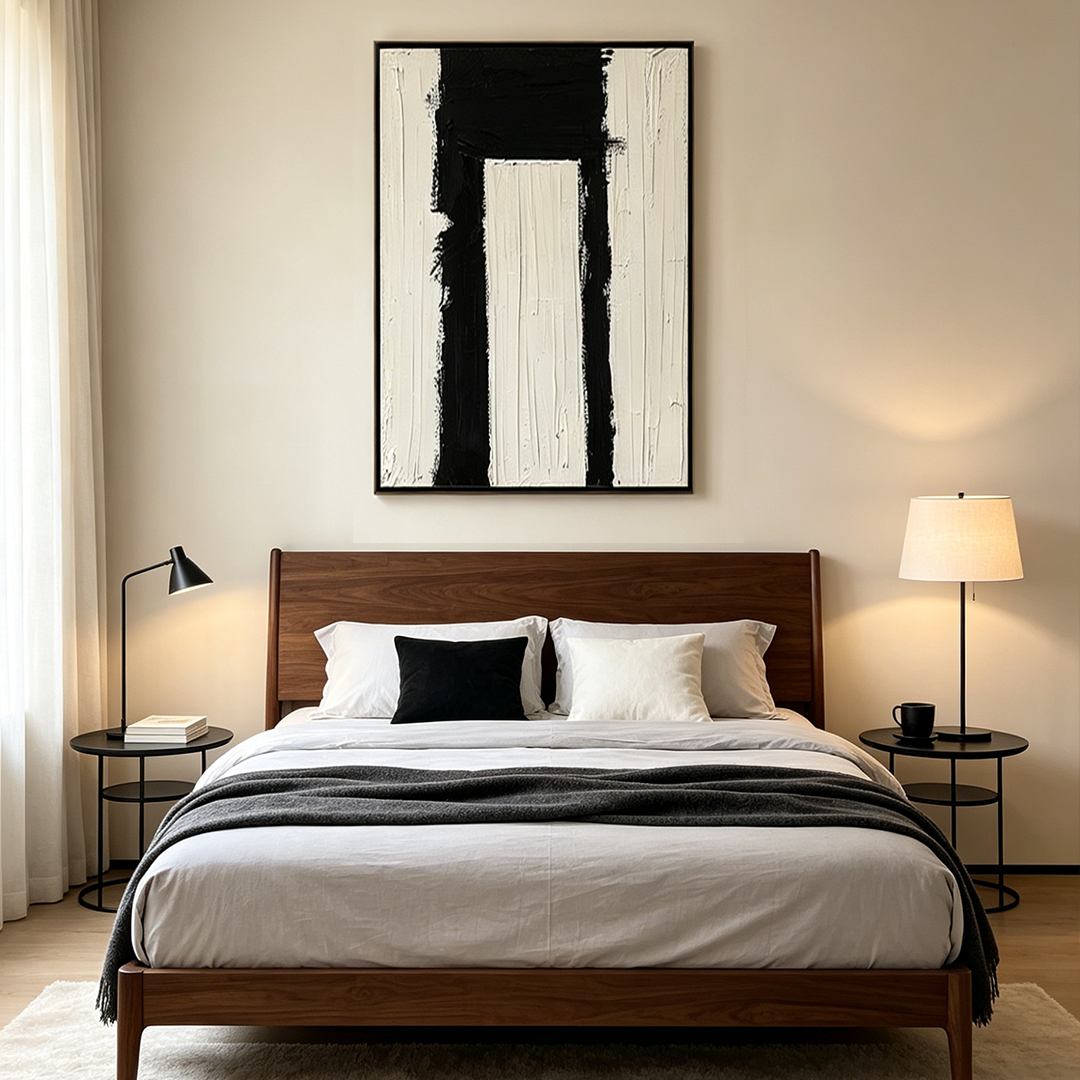 GATEWAY: Bold Black Form Heavily Textured White Square Minimalist Canvas