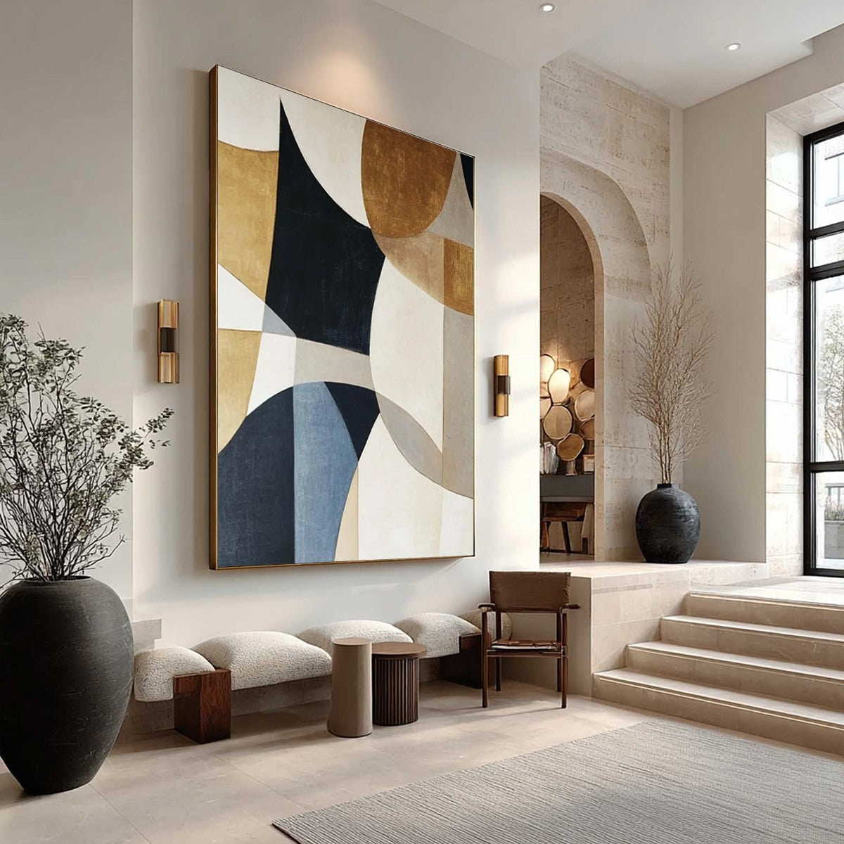 GEOMETRIC BALANCE: Ochre Navy Grey Geometric Shapes Minimalist Canvas