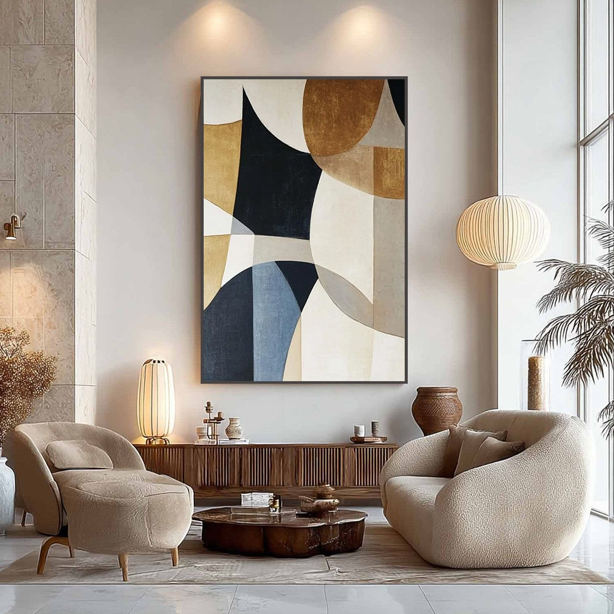 GEOMETRIC BALANCE: Ochre Navy Grey Geometric Shapes Minimalist Canvas