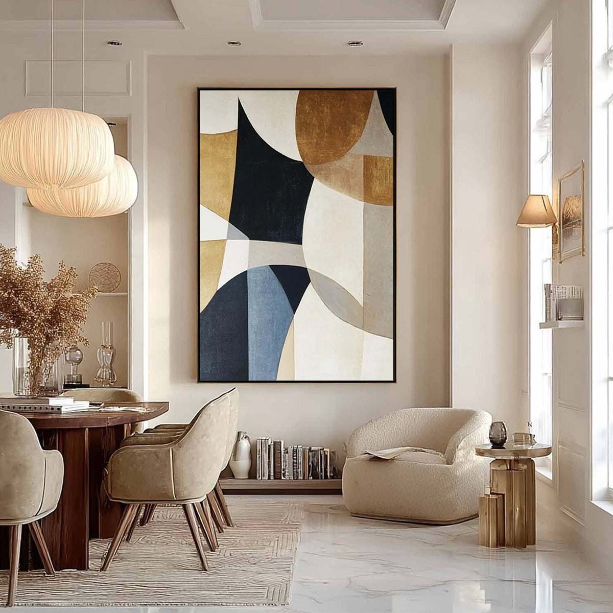 GEOMETRIC BALANCE: Ochre Navy Grey Geometric Shapes Minimalist Canvas