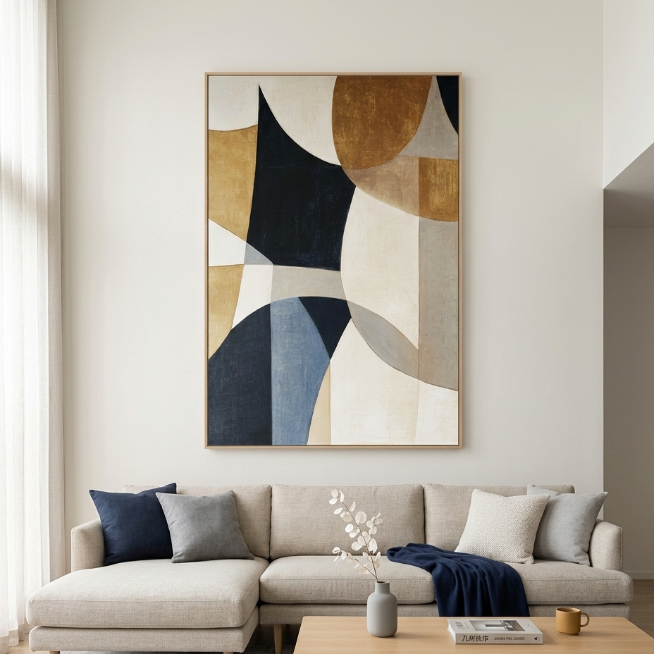 GEOMETRIC BALANCE: Ochre Navy Grey Geometric Shapes Minimalist Canvas