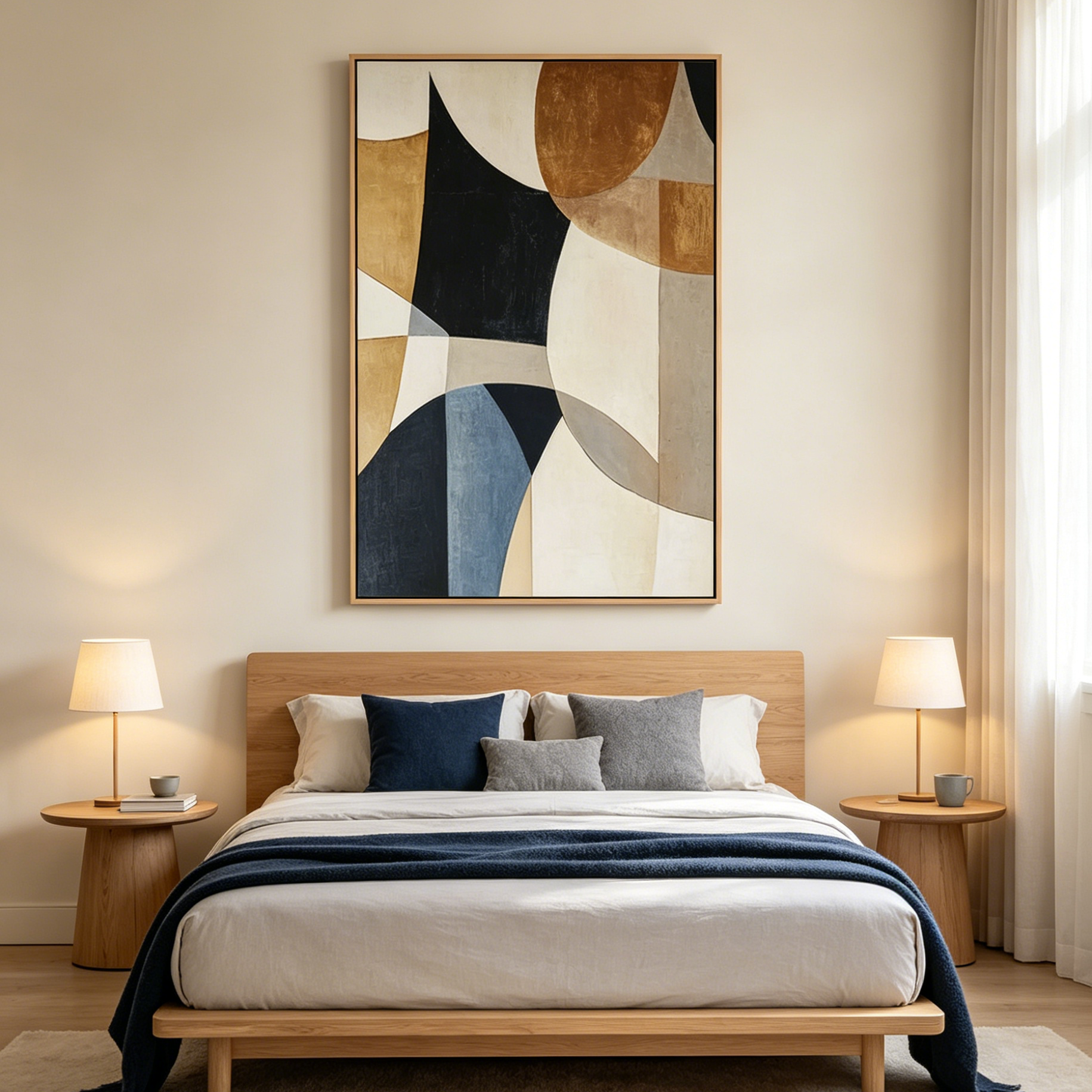 GEOMETRIC BALANCE: Ochre Navy Grey Geometric Shapes Minimalist Canvas
