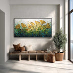 GILDED GINKGO: Textured Golden Floral Impasto Oil Painting