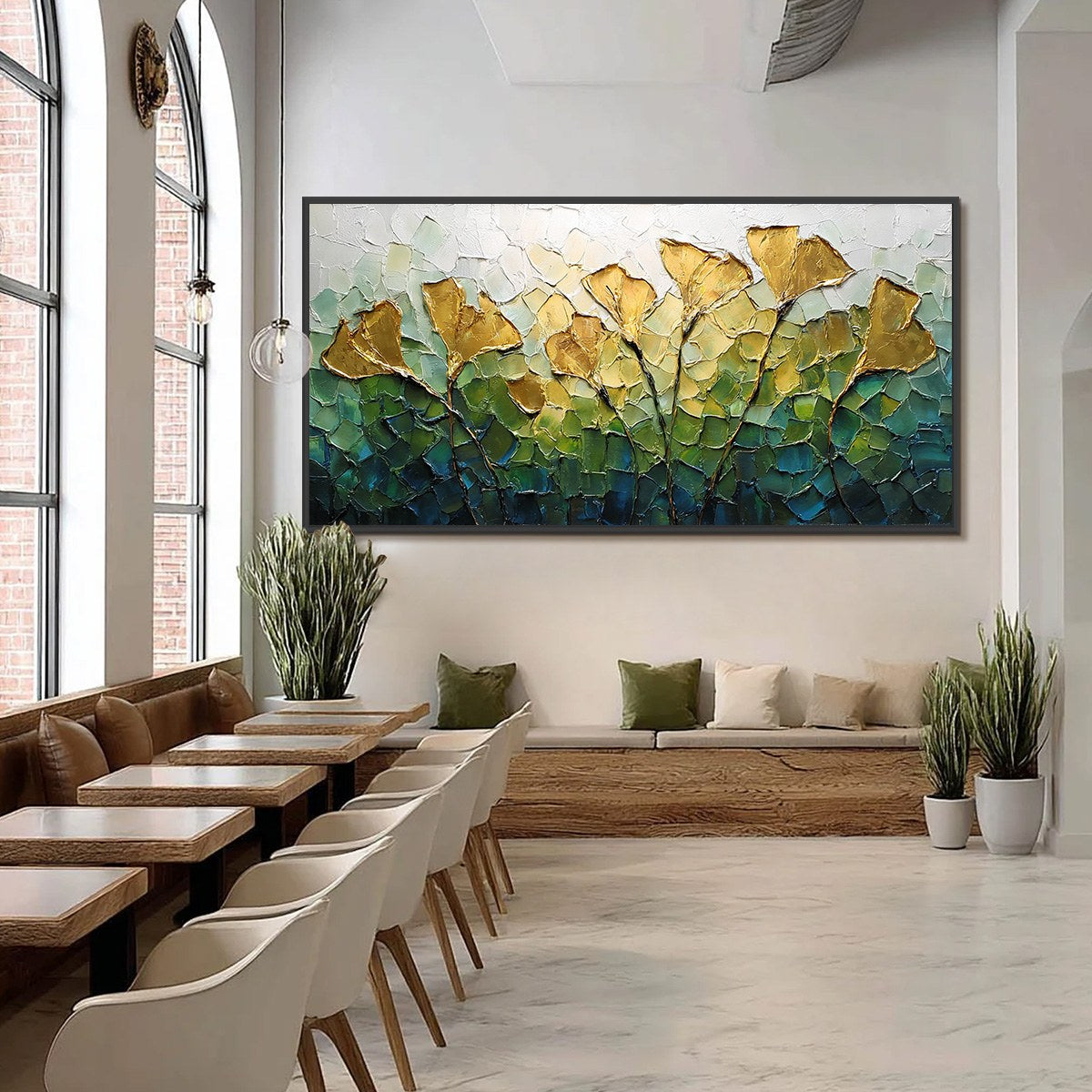 GILDED GINKGO: Textured Golden Floral Impasto Oil Painting