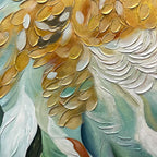GILDED GARDEN: Green White Gold Floral Impasto Oil Painting