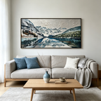 GLACIAL SERENITY: Impasto Snow Capped Mountains Alpine Lake Canvas