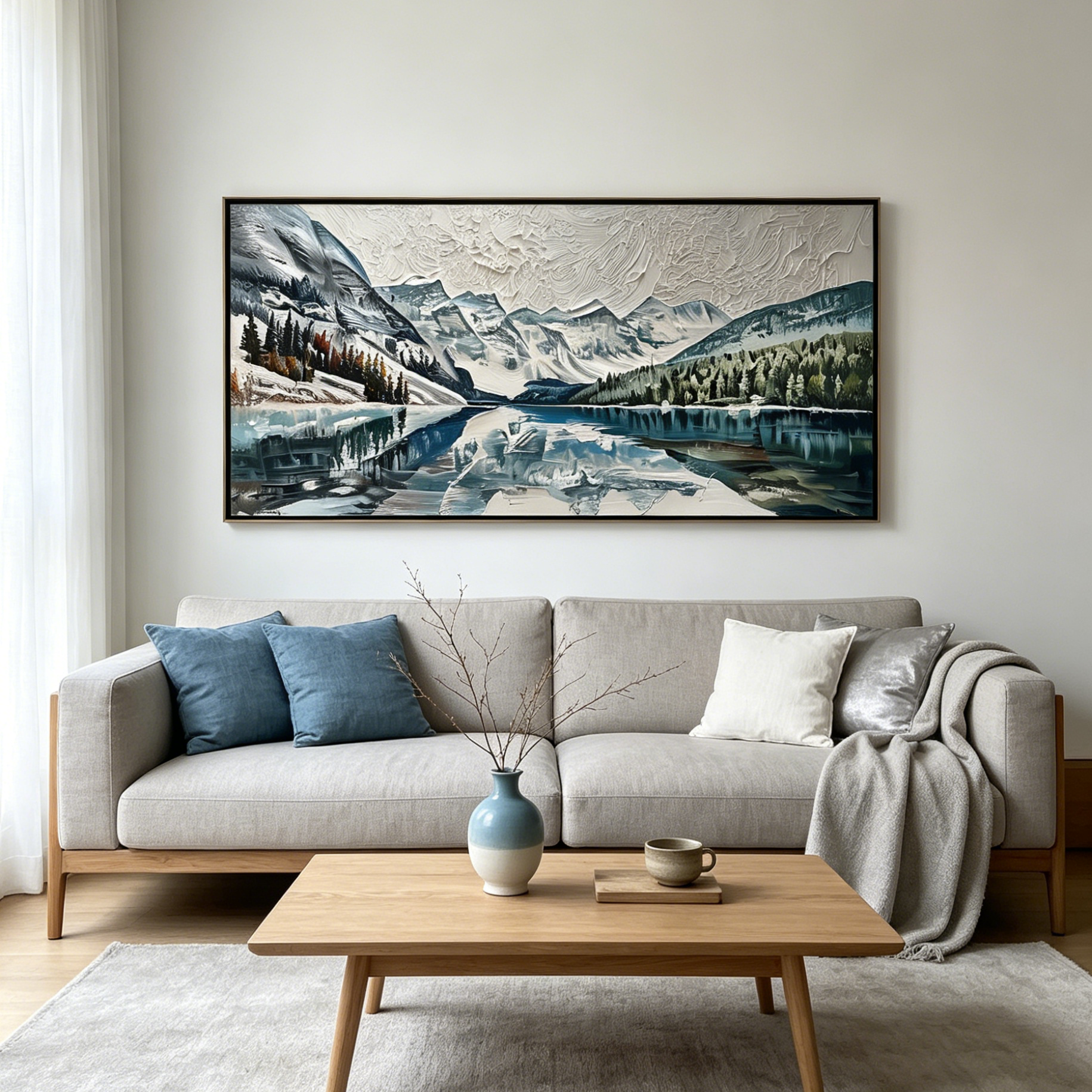 GLACIAL SERENITY: Impasto Snow Capped Mountains Alpine Lake Canvas