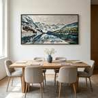 GLACIAL SERENITY: Impasto Snow Capped Mountains Alpine Lake Canvas
