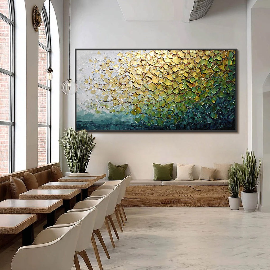 GOLDEN CANOPY: Heavily Textured Gold & Green Abstract Impasto Painting
