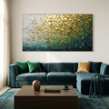 GOLDEN CANOPY: Impasto Shimmering Gold Leaf Verdant Greens Canvas