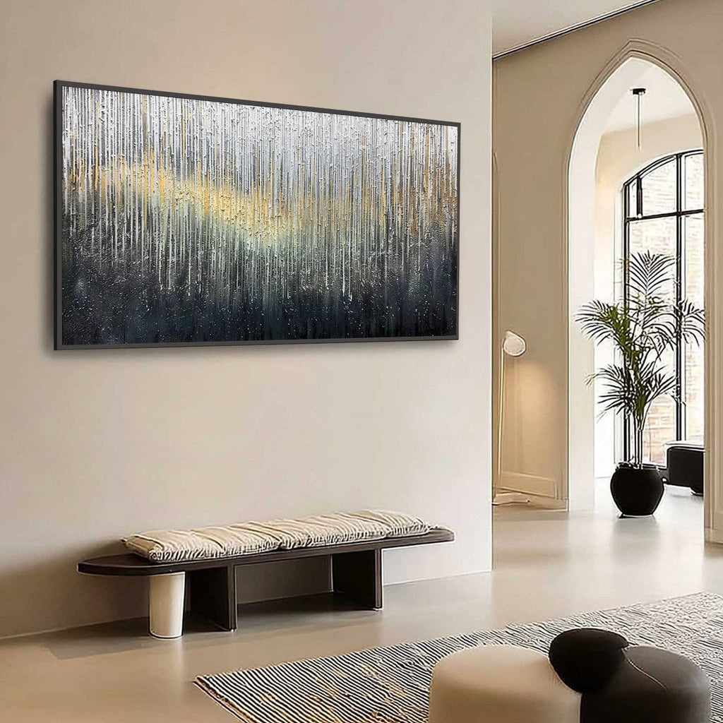 GOLDEN CASCADE: Large Textured Abstract Impasto Painting with Gold and Silver
