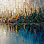 GOLDEN HORIZON: Textured Abstract Cityscape Reflection Oil Painting