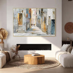 GOLDEN PASSAGE: Textured Impasto Painting of a Sunlit European Alleyway