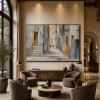 GOLDEN PASSAGE: Textured Impasto Sunlit European Alleyway Canvas