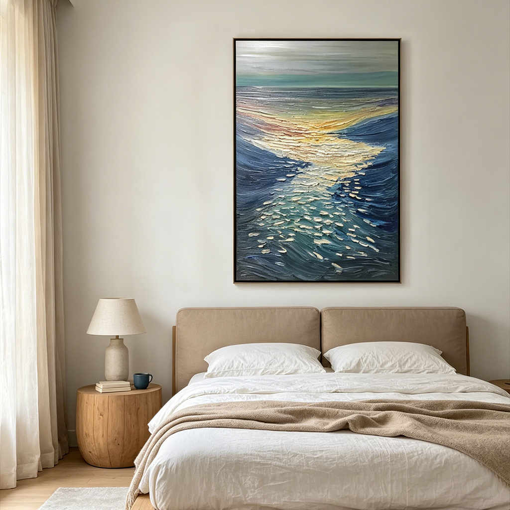 GOLDEN REFLECTION: Textured Impasto Light Dancing On Ocean Waves Canvas