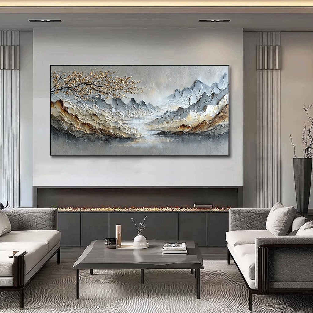 GOLDEN SERENITY: Textured Impasto Mountain Valley Landscape Painting