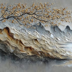 GOLDEN SERENITY: Textured Impasto Mountain Valley Landscape Painting