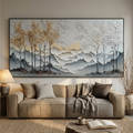 GOLDEN SILENCE: Thick Textured Wabi Sabi Mountain And Trees Canvas